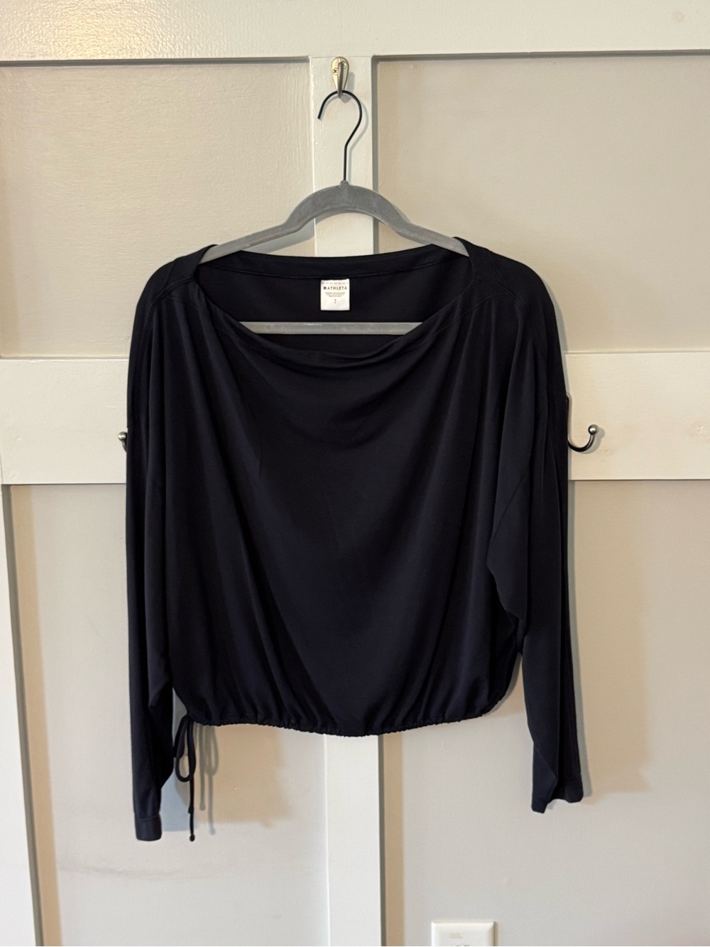 Athleta Black Long-Sleeve Draped Drawstring Top